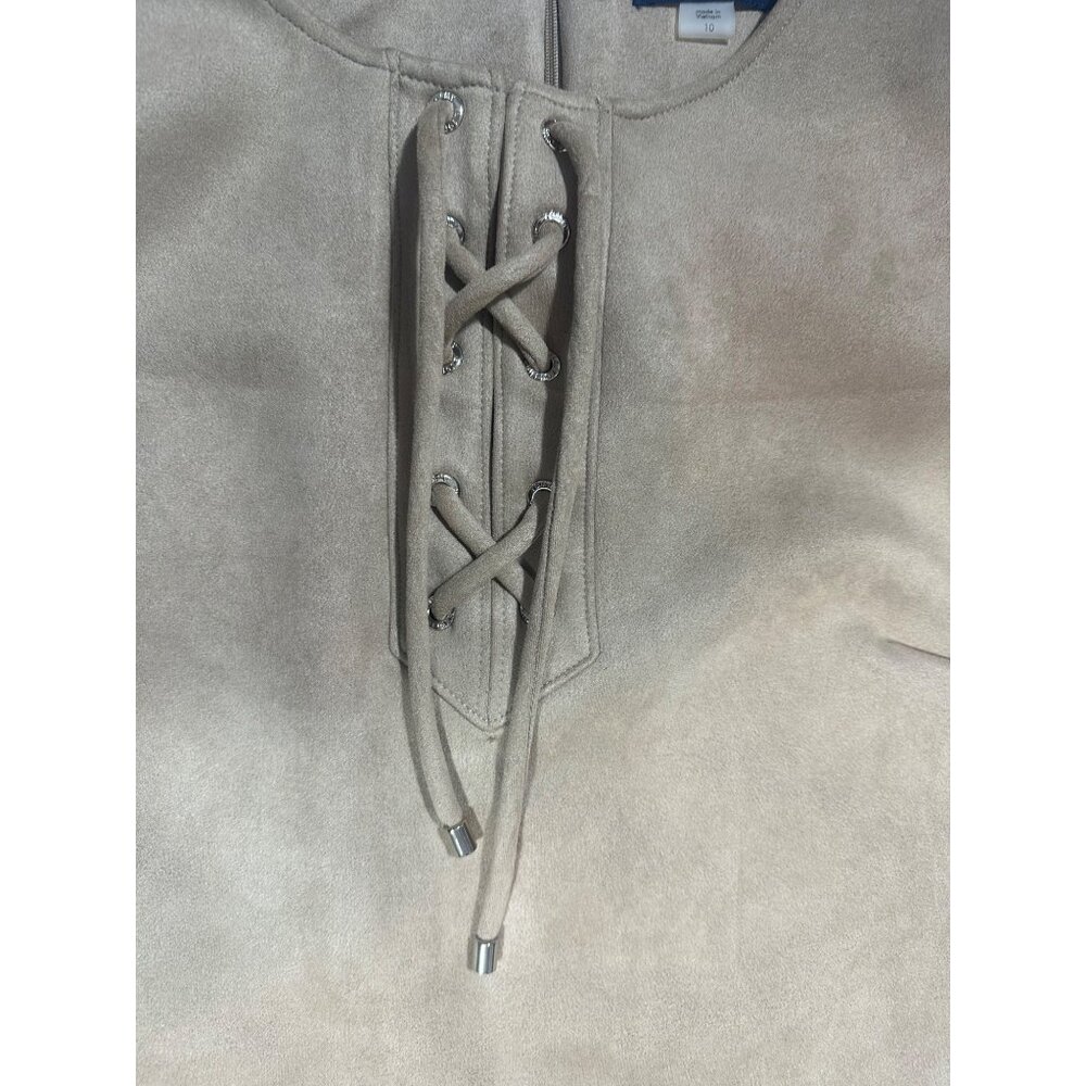 Tommy Hilfiger Women's Faux Suede Short Sleeve Jewel Neck Mini Shift Dress S -10 - Picture 9 of 10